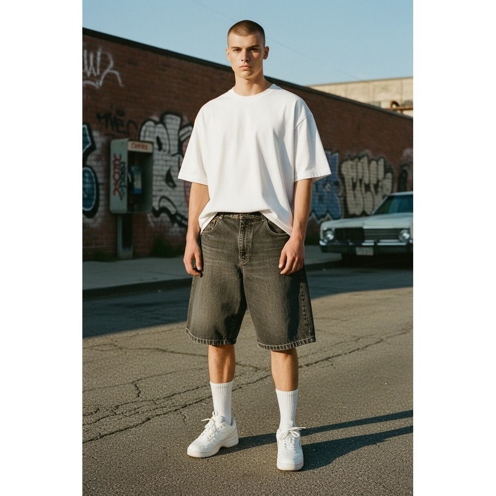 South Pole Men's Baggy Denim Jorts Shorts Size 34 Black Gray Stonewash